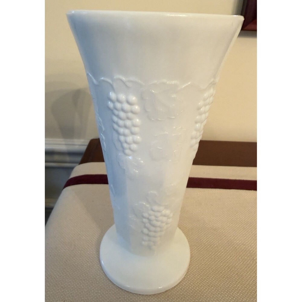 Vintage Milk Glass Vase with Grapes Harvest by Colony Indiana Glass